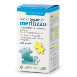 Confezione da 200 perle di Farmaderbe Olio Di Fegato Di Merluzzo, integratore per ridurre il colesterolo.