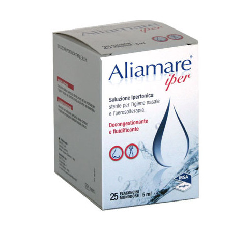 Confezione contenente 25 falconcini di Aliamare Iper, soluzione per liberare il naso dal muco in eccesso. Confezione contenente 25 falconcini di Aliamare Iper, soluzione per liberare il naso dal muco in eccesso.