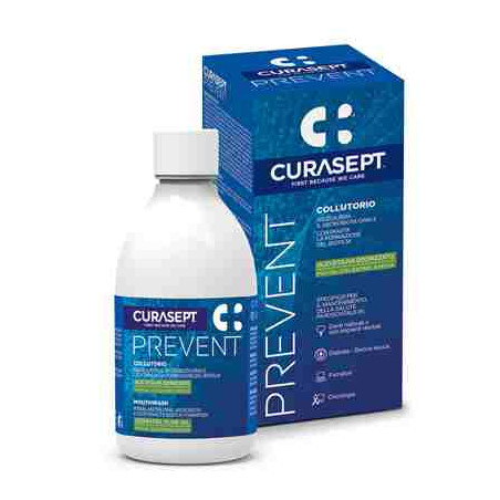 Flacone da 300 ml di Curasept Prevent, collutorio per la salute del tessuto gengivale. Flacone da 300 ml di Curasept Prevent, collutorio per la salute del tessuto gengivale.