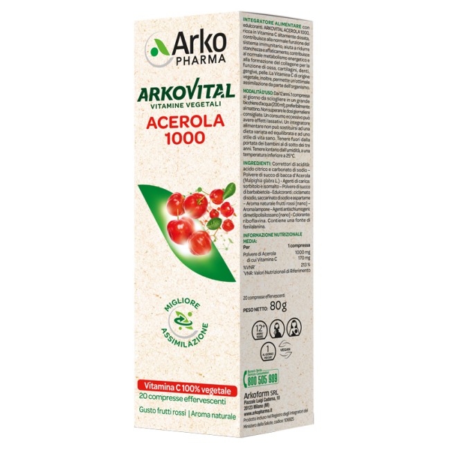 ARKOVITAL ACEROLA 1000 EFFERVESCENTE 20 COMPRESSE ARKOVITAL ACEROLA 1000 EFFERVESCENTE 20 COMPRESSE