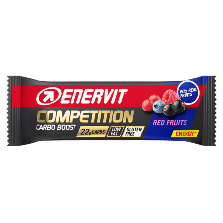 Barretta da 30 g di Enervit Sport Competition Red Fruits, barretta con carboidrati e vitamine B. Barretta da 30 g di Enervit Sport Competition Red Fruits, barretta con carboidrati e vitamine B.