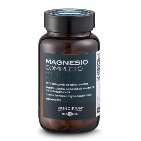 Barattolo da 90 compresse di Bios Line Principium Magnesio Completo, integratore contro stanchezza ed affaticamento.