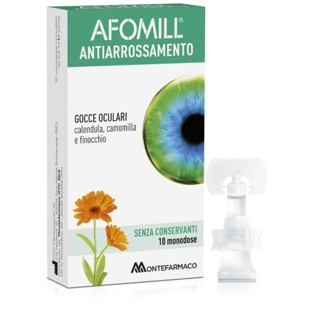 Afomill Antiarrossamento Gocce oculari per occhi irritati 10 fiale Afomill Antiarrossamento Gocce oculari per occhi irritati 10 fiale