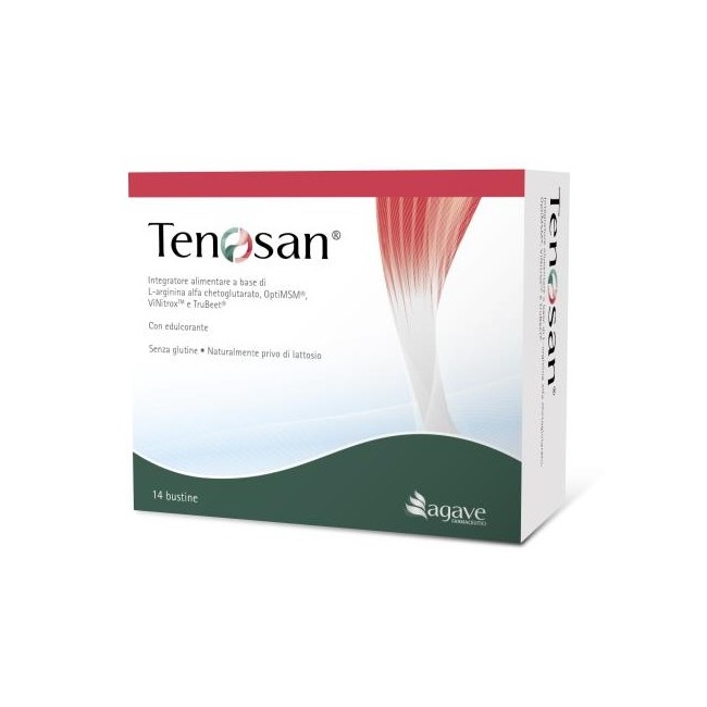 Confezione da 14 bustine di Tenosan per il benessere delle cartilagini e la funzionalità muscolare. Confezione da 14 bustine di Tenosan per il benessere delle cartilagini e la funzionalità muscolare.