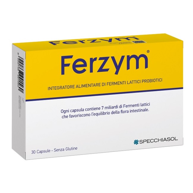 Confezione da 30 capsule di Ferzym integratore di fermenti lattici per il benessere intestinale Confezione da 30 capsule di Ferzym integratore di fermenti lattici per il benessere intestinale