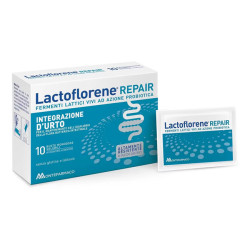 Confezione da 10 buste di Montefarmaco Lactoflorene Repair Integratore Di Fermenti Lattici Per Benessere Intestinale.