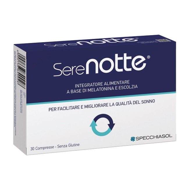 Confezione da 30 compresse di Serenotte integratore per favorire il sonno e il rilassamento. Confezione da 30 compresse di Serenotte integratore per favorire il sonno e il rilassamento.