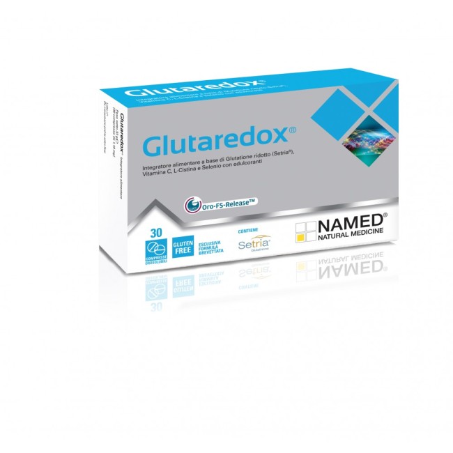 Confezione da 30 compresse di Named Glutaredox integratore antiossidante e disintossicante. Confezione da 30 compresse di Named Glutaredox integratore antiossidante e disintossicante.