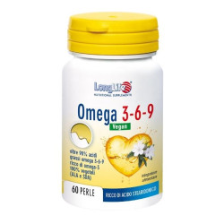 Flacone da 60 perle di Longliefe Omega 3-6-9, integratore per il cuore e la circolazione sanguigna.