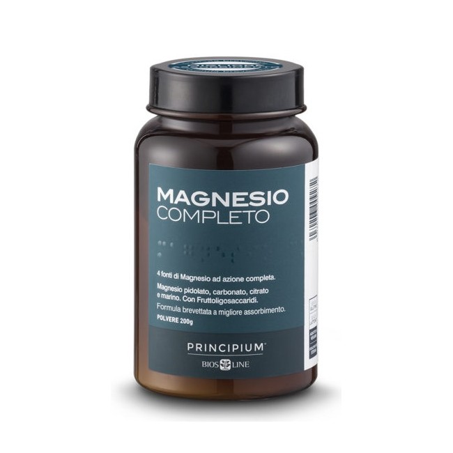 Barattolo da 200 g di Bios Line Principum Magnesio Completo, integratore ad effetto energizzante. Barattolo da 200 g di Bios Line Principum Magnesio Completo, integratore ad effetto energizzante.