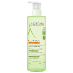 Flacone da 500 Ml di A-Derma Exomega Control Gel Lavante Emolliente 2 In 1 Per Pelle Secca Dei Neonati.
