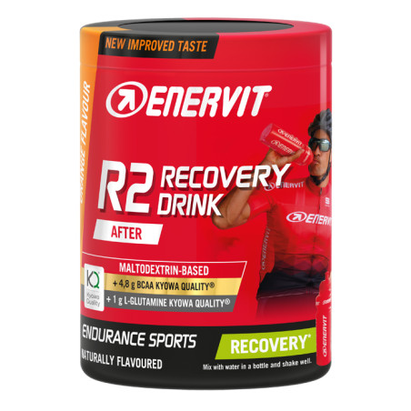 Barattolo da 400 grammi di Enervit R2 Recovery, integratore per il recupero post-allenamento.