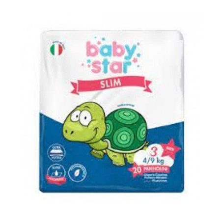 Pannolini Babystar Slim 4-9kg Taglia 3 Midi 20 Pezzi Pannolini Babystar Slim 4-9kg Taglia 3 Midi 20 Pezzi