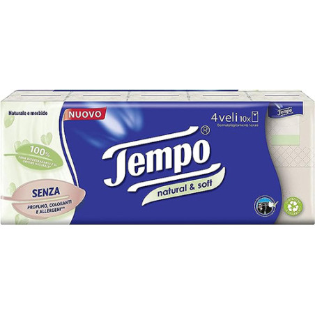 Tempo Fazzoletti Natural&soft 10 Pezzi Da 9 Fazzoletti Tempo Fazzoletti Natural&soft 10 Pezzi Da 9 Fazzoletti