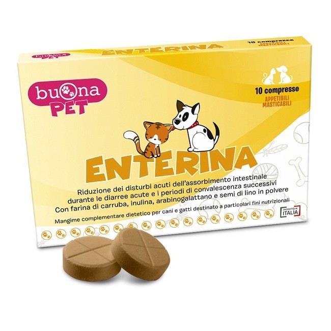 Confezione da 10 compresse di Buonapet Enterina Integratore Veterinario Per Diarrea E Problemi Intestinali Del Cane.