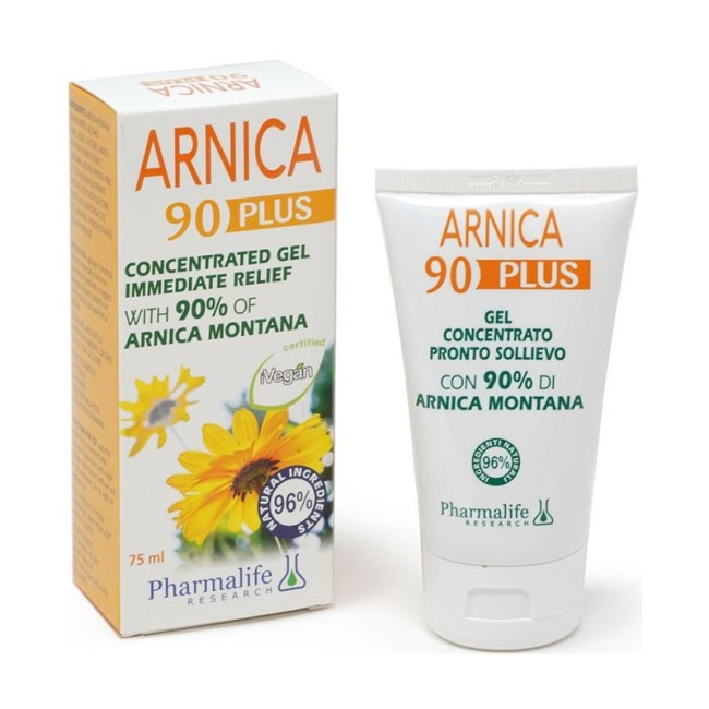 Tubo da 75 ml di Arnica 90 Plus Gel Concentrato Al 90% per contusioni e dolori muscolari. Tubo da 75 ml di Arnica 90 Plus Gel Concentrato Al 90% per contusioni e dolori muscolari.
