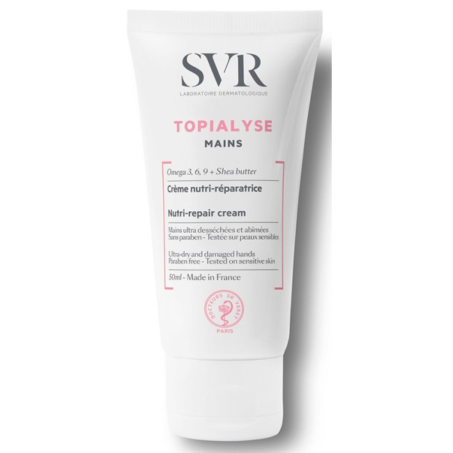 Tubetto da 50 ml di Svr Topialyse Crema Nutriente Lenitiva Per Mani Secche E Danneggiate. Tubetto da 50 ml di Svr Topialyse Crema Nutriente Lenitiva Per Mani Secche E Danneggiate.
