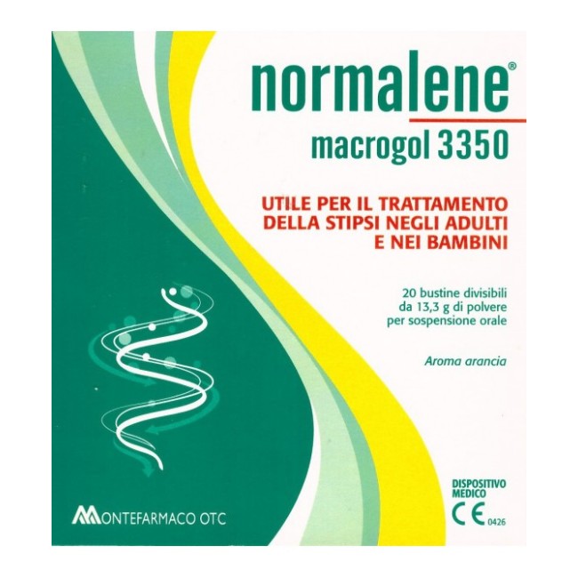 Confezione da 20 buste di Normalene Macrogol 3350 contro la stitichezza Confezione da 20 buste di Normalene Macrogol 3350 contro la stitichezza