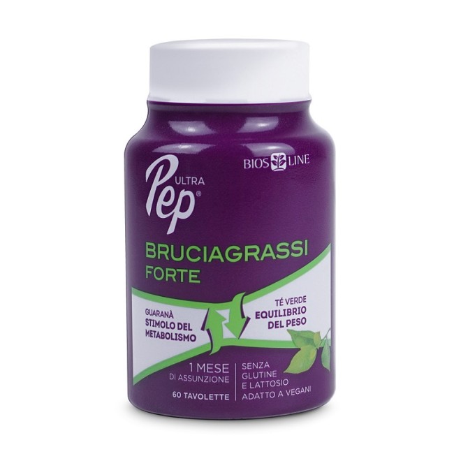 Confezione da 60 tavolette di Bios Line Ultra Pep Bruciagrassi Forte, integratore per l'equilibrio del peso corporeo. Confezione da 60 tavolette di Bios Line Ultra Pep Bruciagrassi Forte, integratore per l'equilibrio del peso corporeo.