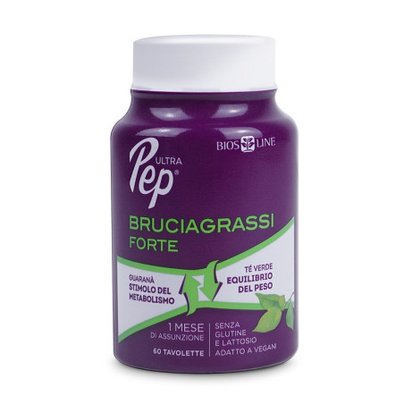 Confezione da 60 tavolette di Bios Line Ultra Pep Bruciagrassi Forte, integratore per l'equilibrio del peso corporeo.