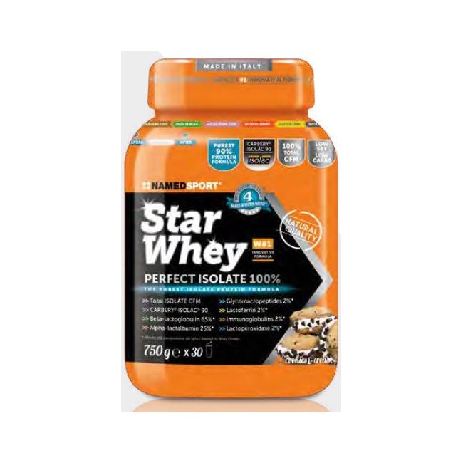Barattolo da 750 grammi di Named Sport Star Whey Perfect Isolate 100%, integratore di proteine per atleti e sportivi. Barattolo da 750 grammi di Named Sport Star Whey Perfect Isolate 100%, integratore di proteine per atleti e sportivi.