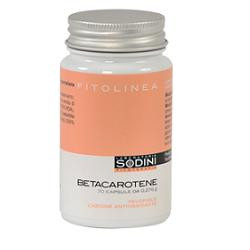 Confezione da 70 cpasule di Sodini Betacarotene, integratore per proteggere la pelle dal foto-invecchiamento.