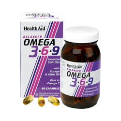 Flacone da 60 capsule di Omega 3-6-9, integratore ricostituente per il benessere generale.