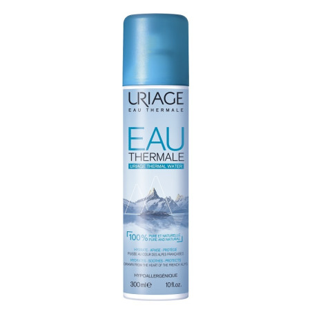 Flacone spray da 300 ml di Uriage Eau Thermale Spray, acqua termale idratante e lenitiva per pelle sensibile. Flacone spray da 300 ml di Uriage Eau Thermale Spray, acqua termale idratante e lenitiva per pelle sensibile.