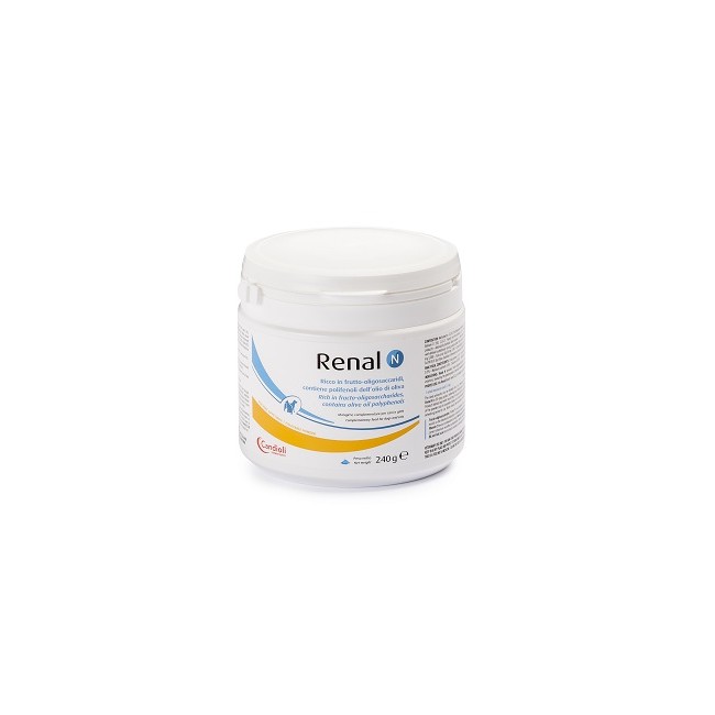 Barattolo da 240 g di Renal N, integratore per la salute intestinale di cani e gatti.