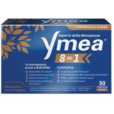 Confezione da 30 compresse di Ymea 8 In 1 Integratore Per La Donna In Menopausa.