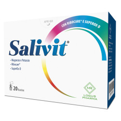 Confezione da 20 bustine di Salivit, integratore energizzante con magnesio e potassio.