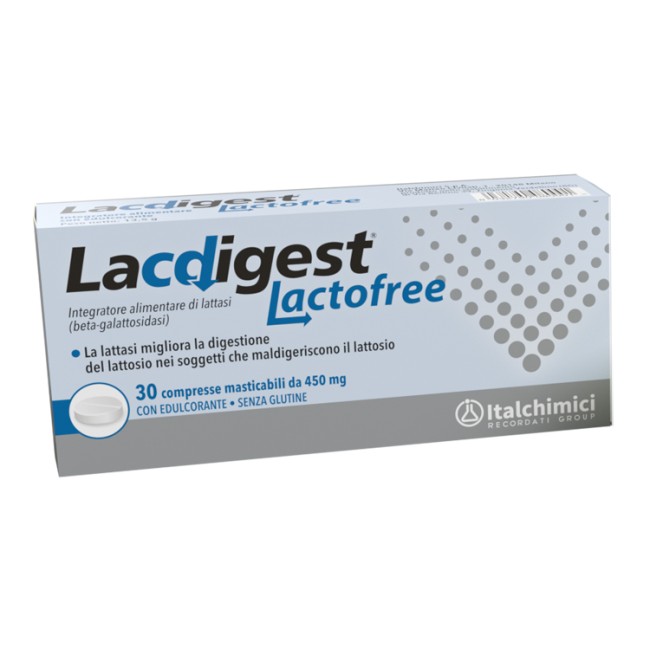 Confezione da 30 compresse masticabili di Lacdigest Lactofree integratore per digerire il lattosio Confezione da 30 compresse masticabili di Lacdigest Lactofree integratore per digerire il lattosio