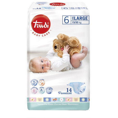 TRUDI BABY CARE PANNOLINO BAMBINI EXTRALARGE 15/30 KG 14 PEZZI TRUDI BABY CARE PANNOLINO BAMBINI EXTRALARGE 15/30 KG 14 PEZZI