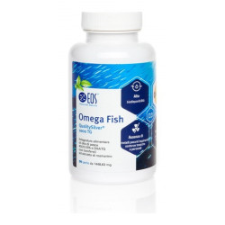 Barattolo da 90 perle di Eos Omega Fish, integratore per la salute cardiovascolare e cerebrale.