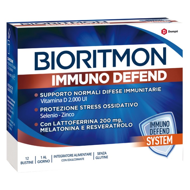 Confezione da 12 bustine di Bioritmon Immuno Defend integratore per le difese immunitarie. Confezione da 12 bustine di Bioritmon Immuno Defend integratore per le difese immunitarie.