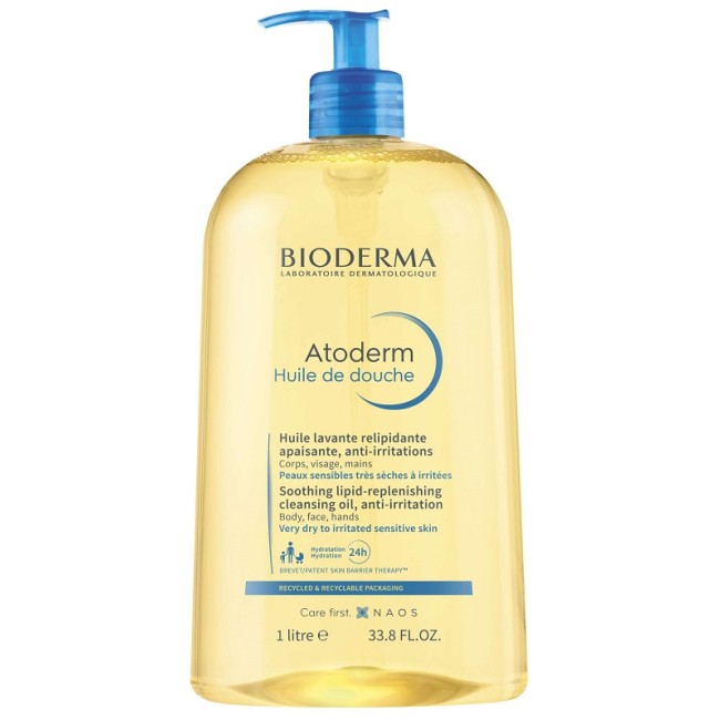 Flacone da 1 litro con dosatore di Bioderma Atoderm Olio Doccia Detergente Nutritivo Lenitivo. Flacone da 1 litro con dosatore di Bioderma Atoderm Olio Doccia Detergente Nutritivo Lenitivo.