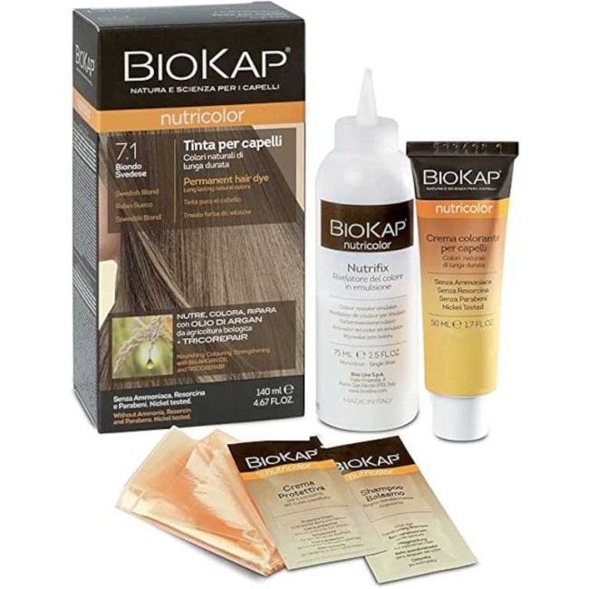 BIOKAP NUTRICOLOR 7,1 NEW BIONDO SVEDESE TINTA TUBO + FLACONE BIOKAP NUTRICOLOR 7,1 NEW BIONDO SVEDESE TINTA TUBO + FLACONE