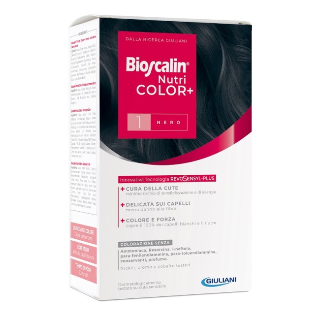 BIOSCALIN NUTRICOLOR PLUS 1 NERO CREMA COLORANTE 40 ML + RIVELATORE CREMA 60 ML + SHAMPOO 12 ML + TRATTAMENTO FINALE BALSAMO 12 BIOSCALIN NUTRICOLOR PLUS 1 NERO CREMA COLORANTE 40 ML + RIVELATORE CREMA 60 ML + SHAMPOO 12 ML + TRATTAMENTO FINALE BALSAMO 12