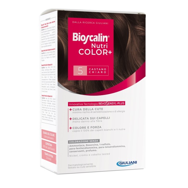 Confezione contenente Bioscalin Nutricolor Plus Crema Colorante per Capelli Castano Chiaro 5