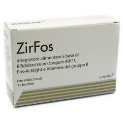 Confezione da 12 bustine di Zir Fos Integratore Di Fermenti Lattici e Vitamine B Per Il Benessere Intestinale.