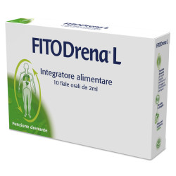 Confezione contenente 10 fiale da 2 ml di Fitodrena L, integratore per drenaggio dei liquidi e microcircolo.