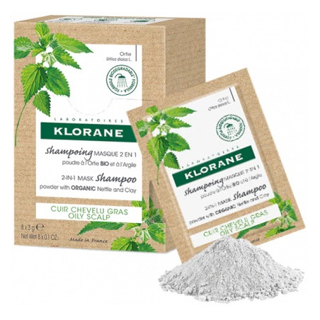 KLORANE SHAMPOO MASCHERA LAVANTE POLVERE ORTICA 8 BUSTINE 3 G