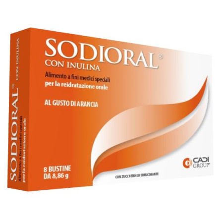 Confezione da 8 bustine di Sodioral Inulina, integratore per la flora intestinale.