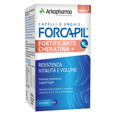 Confezione da 60 capsule di Forcapil Fortificante Cheratina Integratore Per Capelli Deboli Fragili e Sensibili.