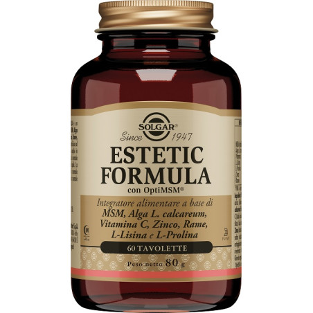 Barattolo da 60 tavolette di Solgar Estetic Formula, integratore per la salute di capelli, pelle e unghie.