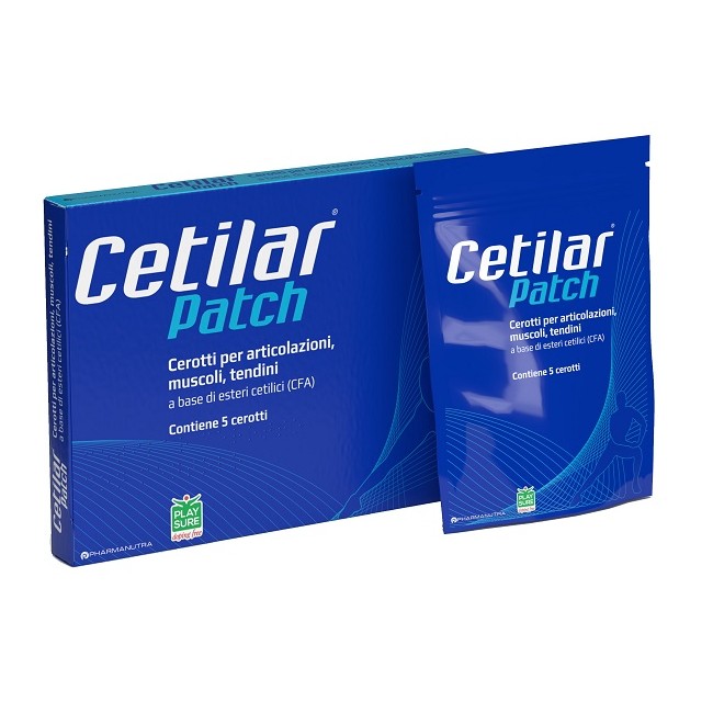 Confezioni contenente 5 pezzi di Cetilar Patch, cerotto per articolazioni, muscoli e tendini. Confezioni contenente 5 pezzi di Cetilar Patch, cerotto per articolazioni, muscoli e tendini.