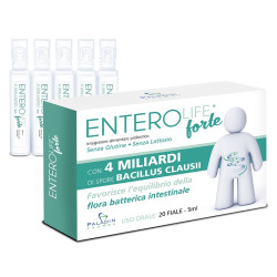 Confezione contenente 20 fiale da 5 ml di Enterolife Forte, integratore per la flora intestinale.