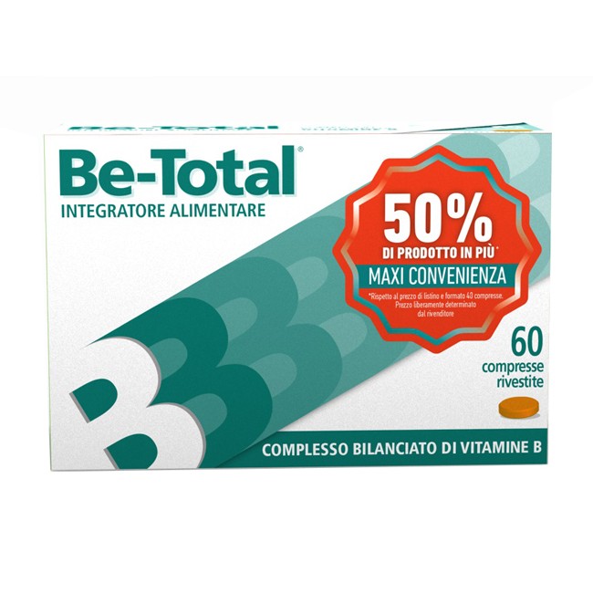 Confezione convenienza da 60 compresse di Betotal classico integratore di vitamine B Confezione convenienza da 60 compresse di Betotal classico integratore di vitamine B