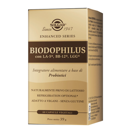 Confezione da 60 capsule di Solgar Bidophilus, integratore di fermenti lattici per contrastare la diarrea.
