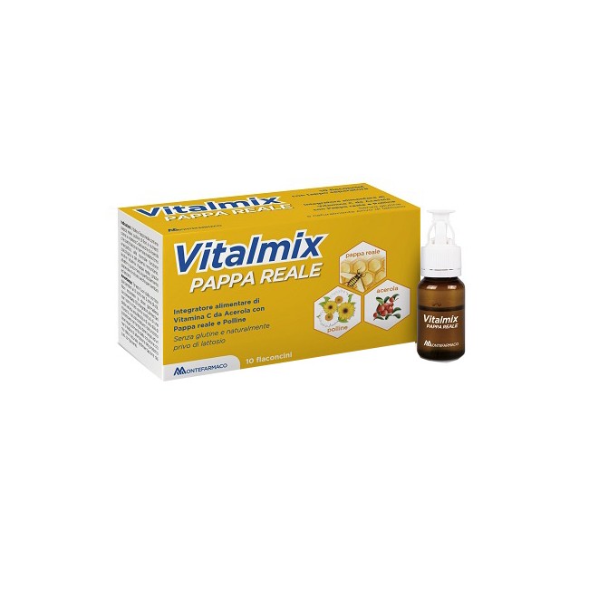 Confezione da 12 flaconcini da 10 ml di Vitalmix Pappa Reale con effetto tonico ricostituente Confezione da 12 flaconcini da 10 ml di Vitalmix Pappa Reale con effetto tonico ricostituente